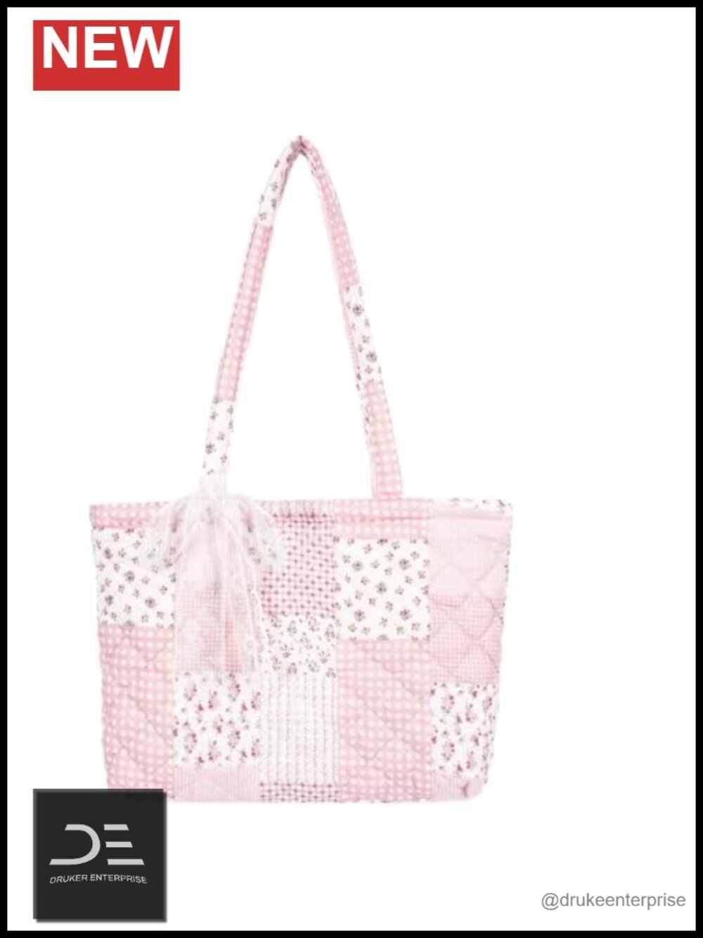 Quilted Cotton Tote Bag with Zipper, Lightweight Floral Shoulder Bag for Travel